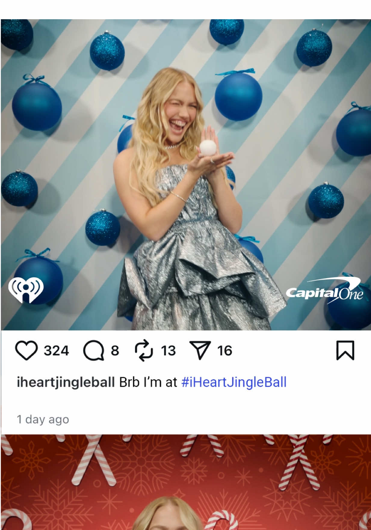 TikTok post by @iheartradio for Capital One. Caption reads: A lil backstage snowball fight with #freyaskye....