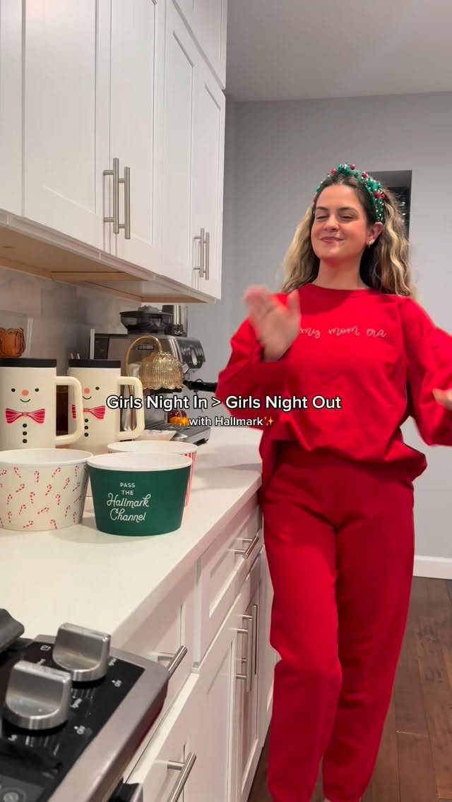 Instagram post by @alisonhavens_ for Hallmark. Caption reads: #ad Girls Night In to watch Mistletoe Murders on....