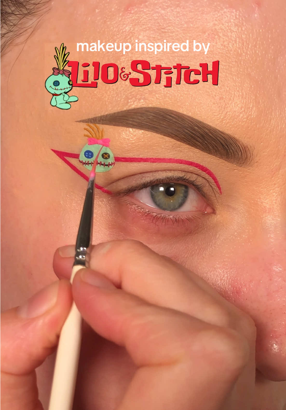 TikTok post by @alicekingmakeup for Disney Animation. Caption reads: makeup inspired by lilo & stitch - lilo’s doll....