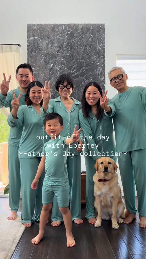 Instagram post by @akiandkoichi for Eberjey. Caption reads: Family moments made softer with @eberjey ☁️....