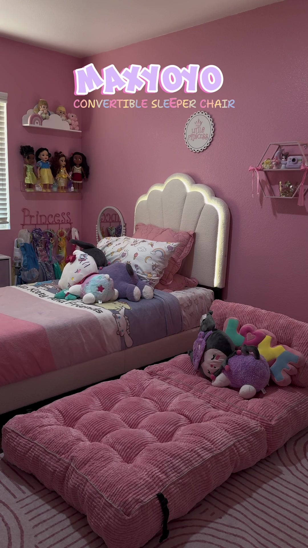 TikTok post by @itshoneylouiee for MAXYOYO HOME. Caption reads: it fits their room perfectly😍💕 & the girls love....