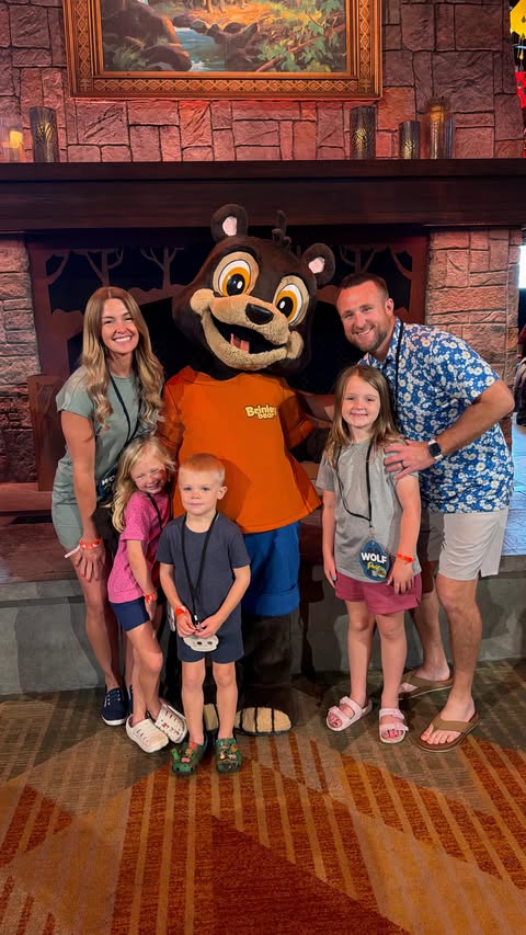 Instagram post by @our.peachy.home for Great Wolf Lodge. Caption reads: @greatwolflodge really said “what if parents....