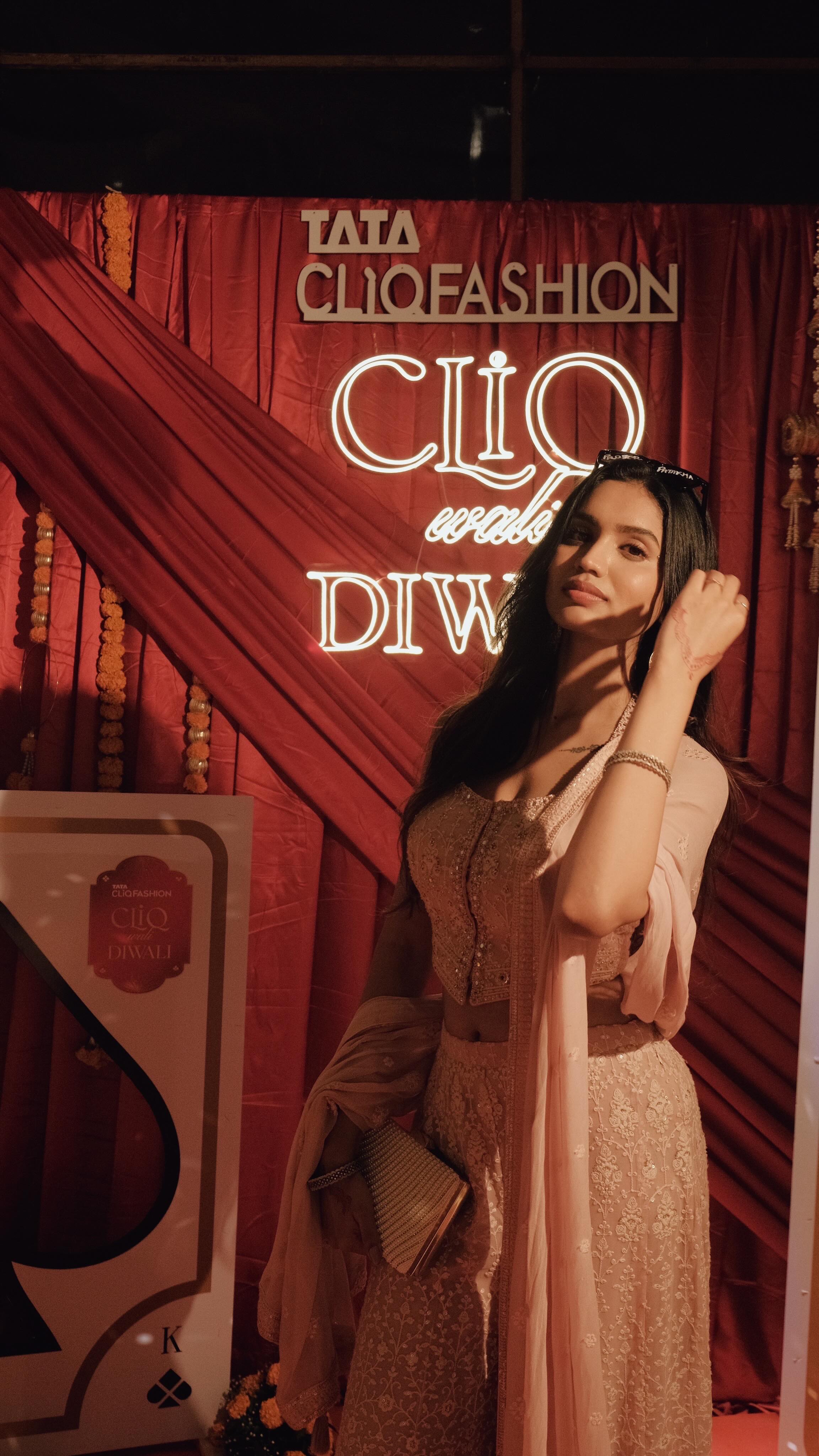 Instagram post by @vaishnaviishetty_ for Tata CLiQ. Caption reads: Forget poker face - it’s all about the face card....