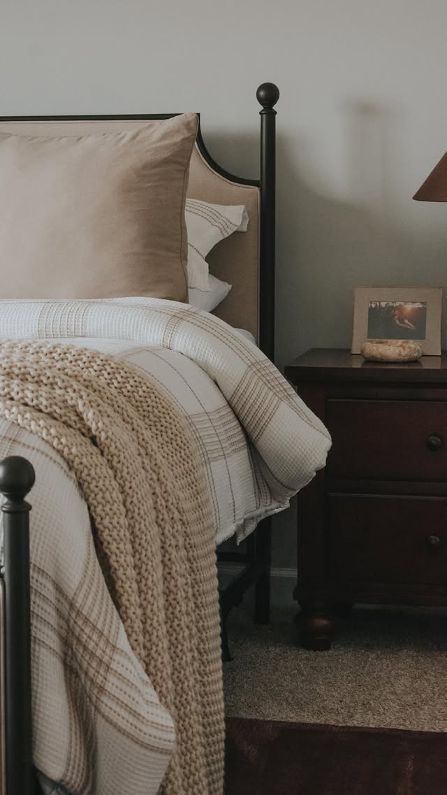 Instagram post by @athomewith_grace for Levtex Home. Caption reads: [...] This neutral + plaid combo gifted by....