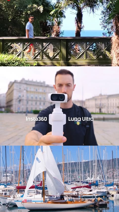 Instagram post by @patrickhonsal for Insta360. Caption reads: Cinematic Trieste with the @insta360de Luna Ultra....
