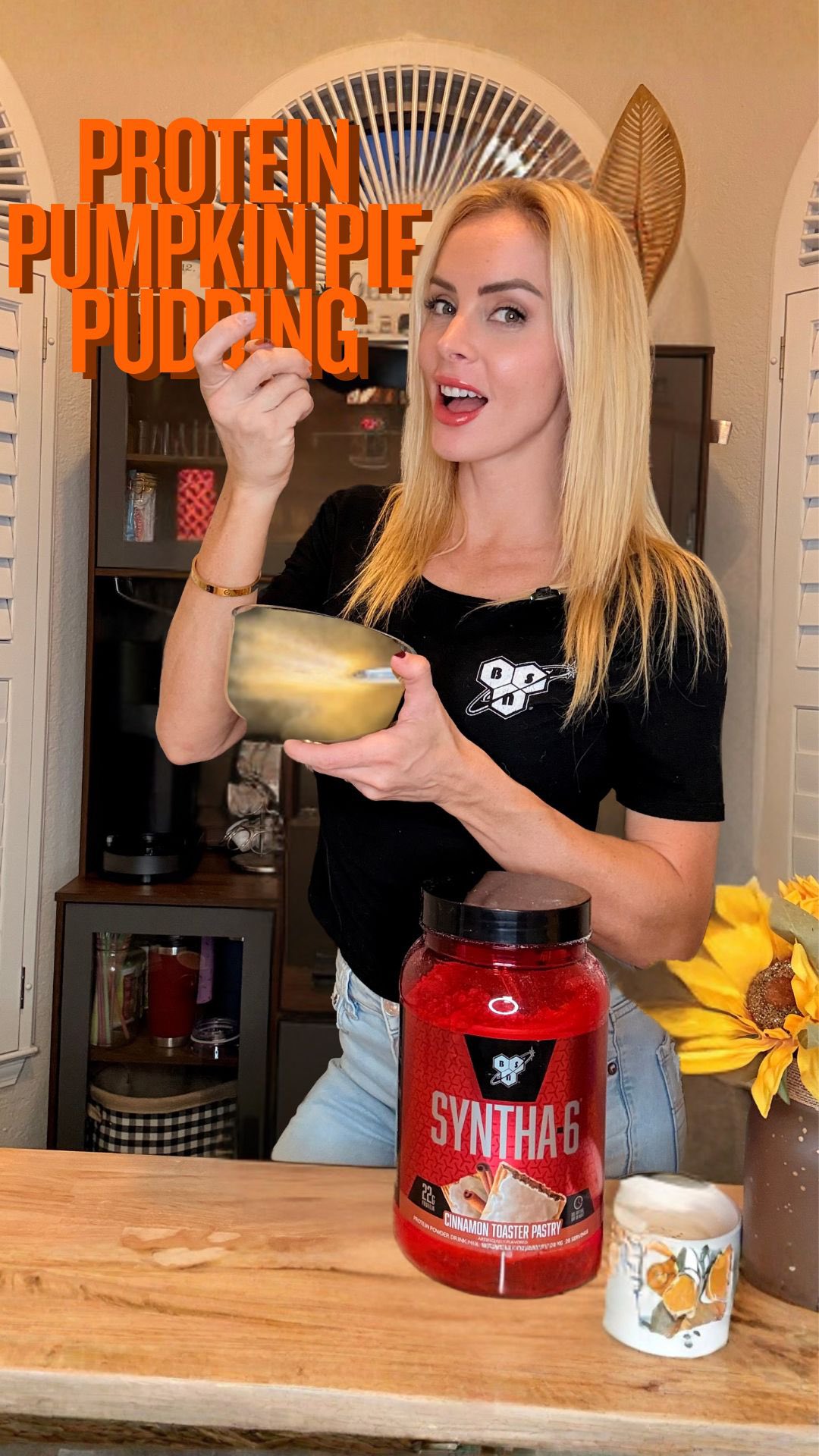 Instagram post by @lizzieifbbpro for BSN. Caption reads: 🎃EASIEST FALL TREAT👩‍🍳
💪1 scoop....
