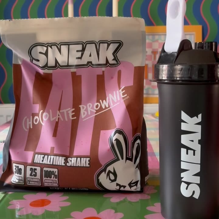 Instagram post by @aggielang for Sneak Energy. Caption reads: AD| @sneakenergy SNEAK EATS CHOCOLATE BROWNIE Ever....