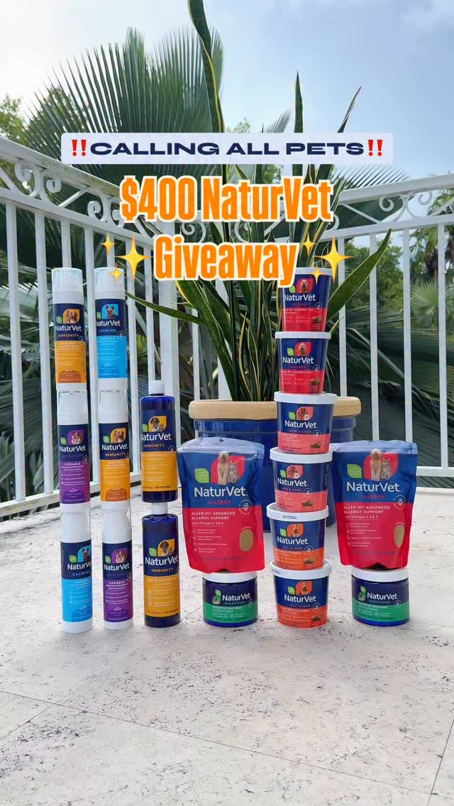 Instagram post by @mallowfrenchie for NaturVet. Caption reads: 🎉🐾$400 @NATURVET GIVEAWAY🐾🎉 Win ANY 20....