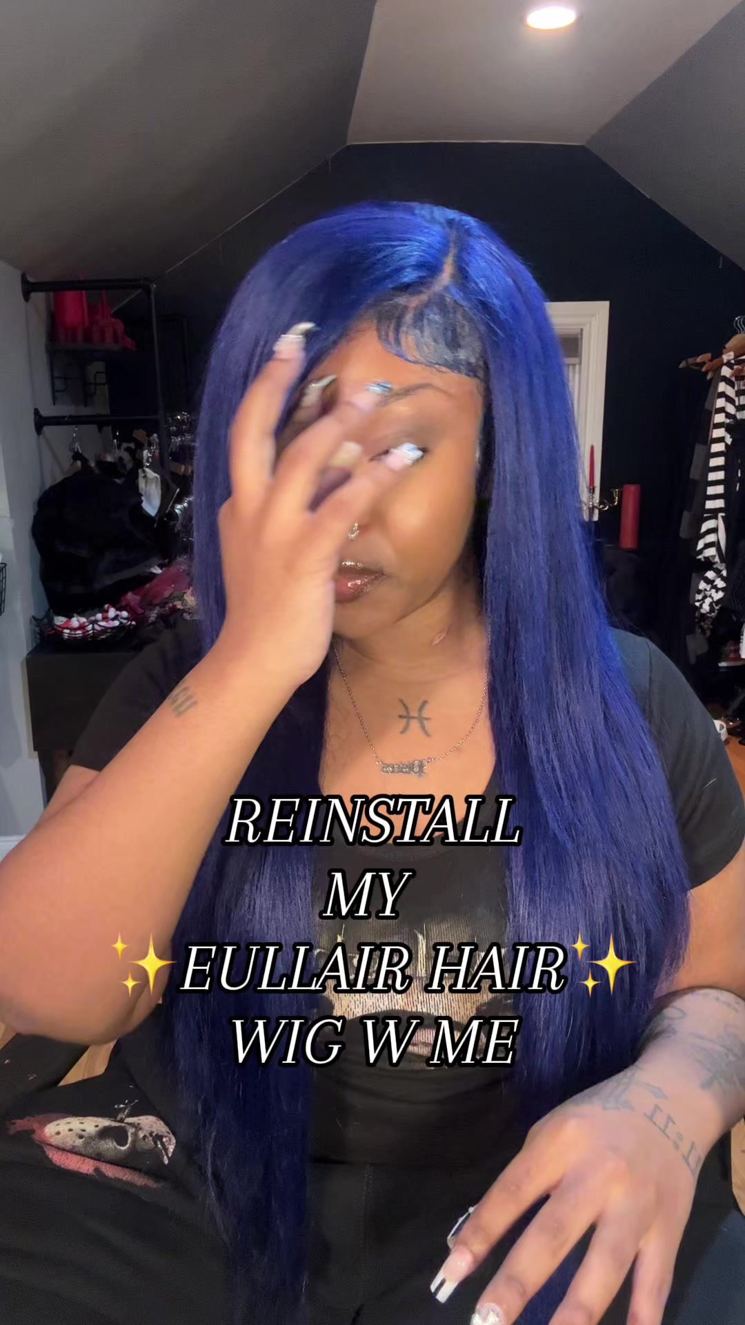 TikTok post by @ericamaycry for Eullair. Caption reads: @eullair Hair #eullairhair #bluewig #alttiktok.