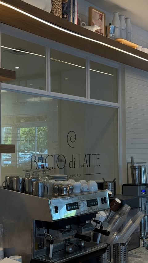 Instagram post by @samanthascore for Bacio di Latte. Caption reads: [...] #C190, Del Mar, CA 92014) 🍧 #ad....
