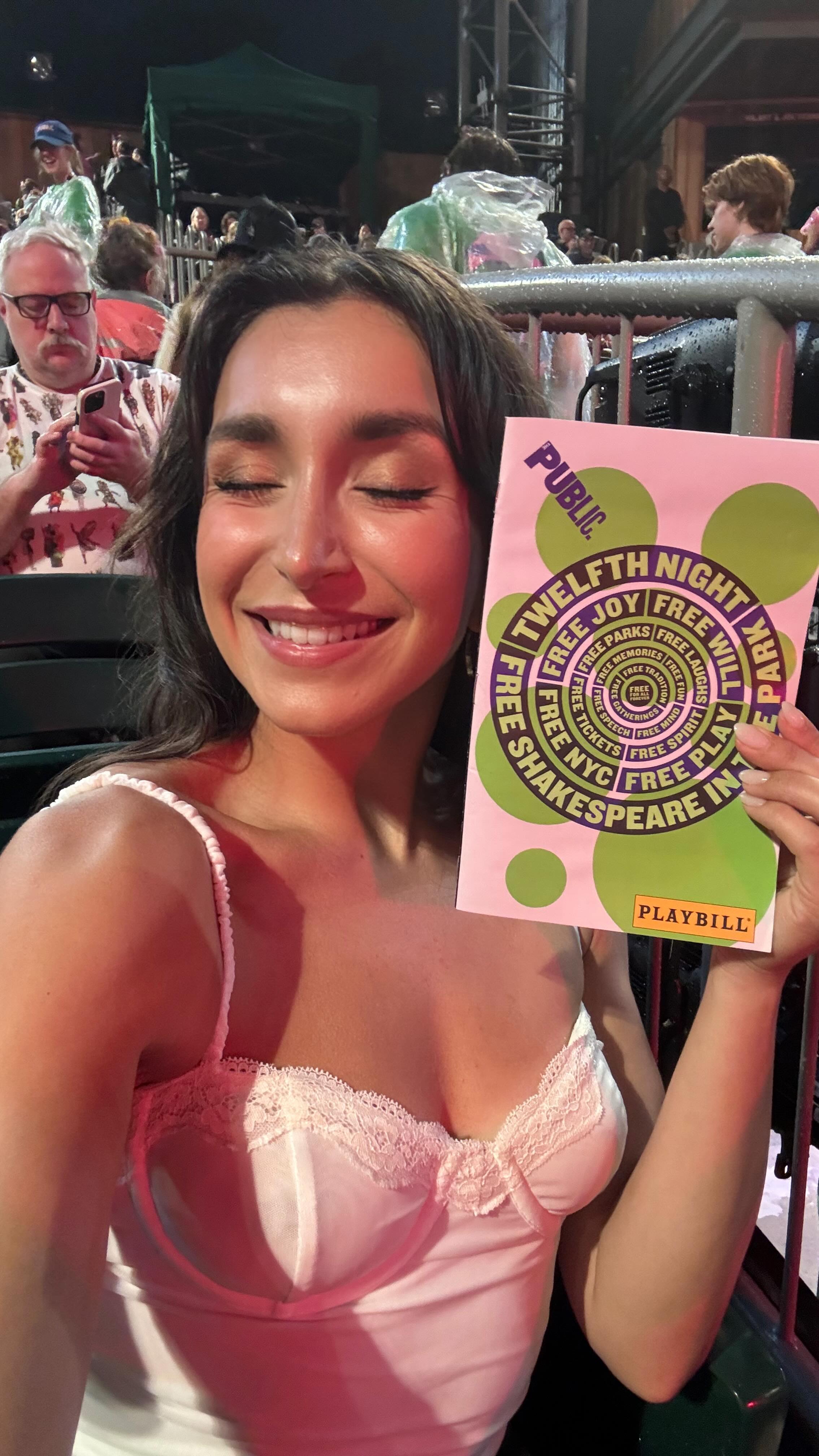 Instagram post by @stefaniereneesalyers for impressbeauty. Caption reads: Don’t miss this show!! 😆🎭. @publictheaterny....