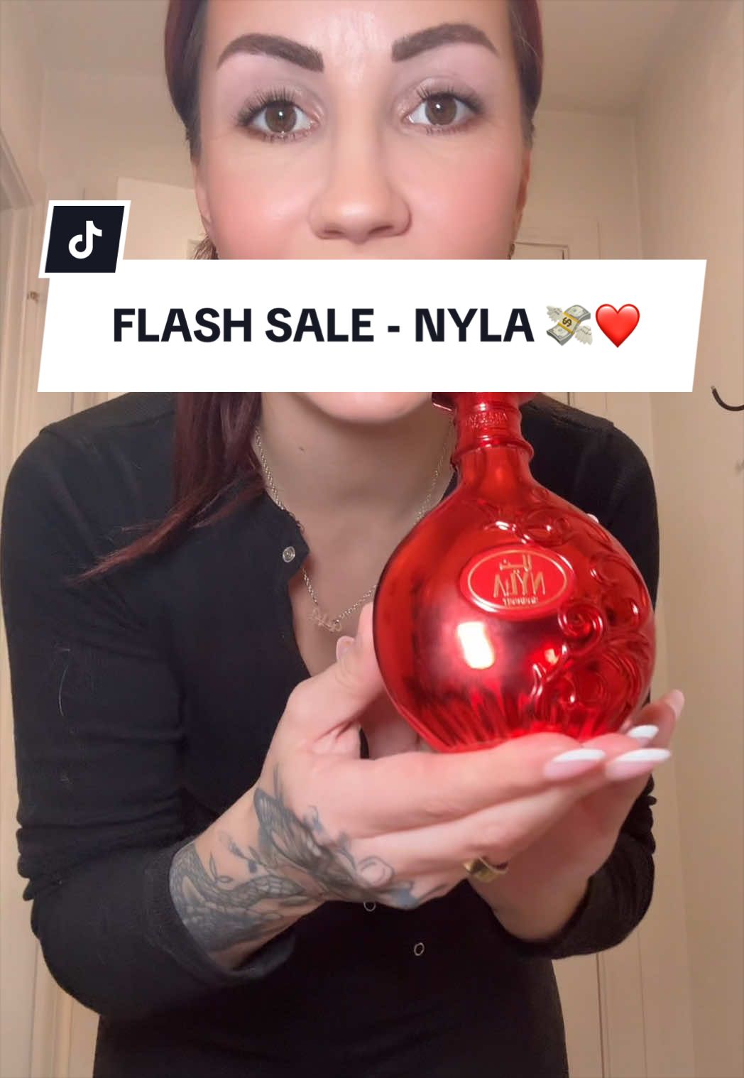 TikTok post by @nailsbygill01 for Salsabeel Perfumes. Caption reads: FLASH SALE ON THE VIRAL NYLA SHERBET PERFUME....