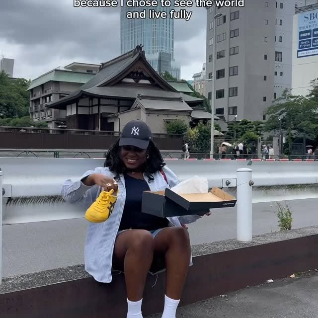 Instagram post by @kimchixjollof for Onitsuka Tiger. Caption reads: The coolest shoes to explore and run around Tokyo....