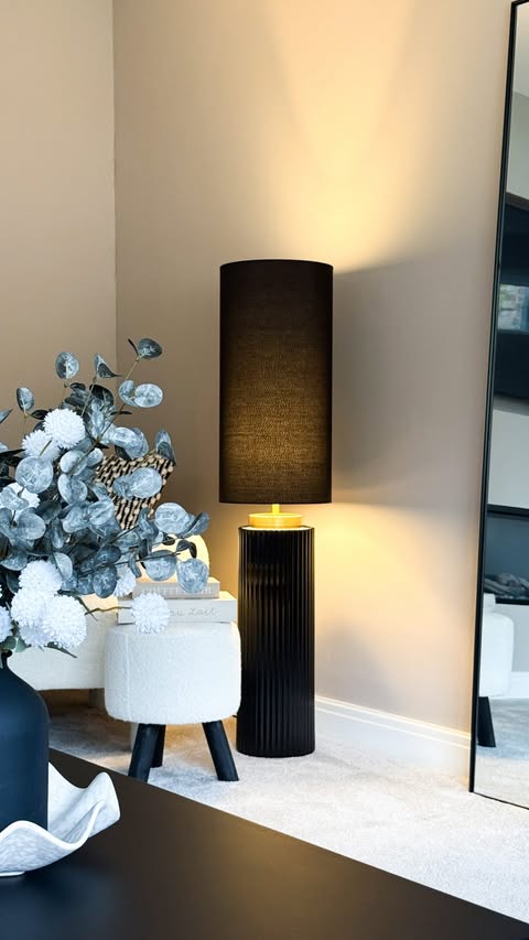 Instagram post by @moodybare for The Range. Caption reads: [...] autumn mood 🤎 ad | Clara XL lamp from....