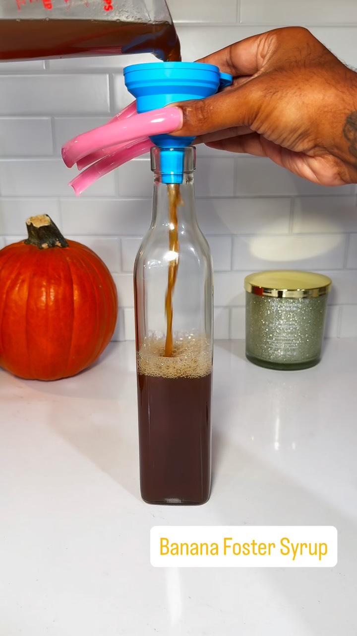 Instagram post by @thebesslife_ for Harris Teeter. Caption reads: Banana Foster Syrup #coffeesyrup....