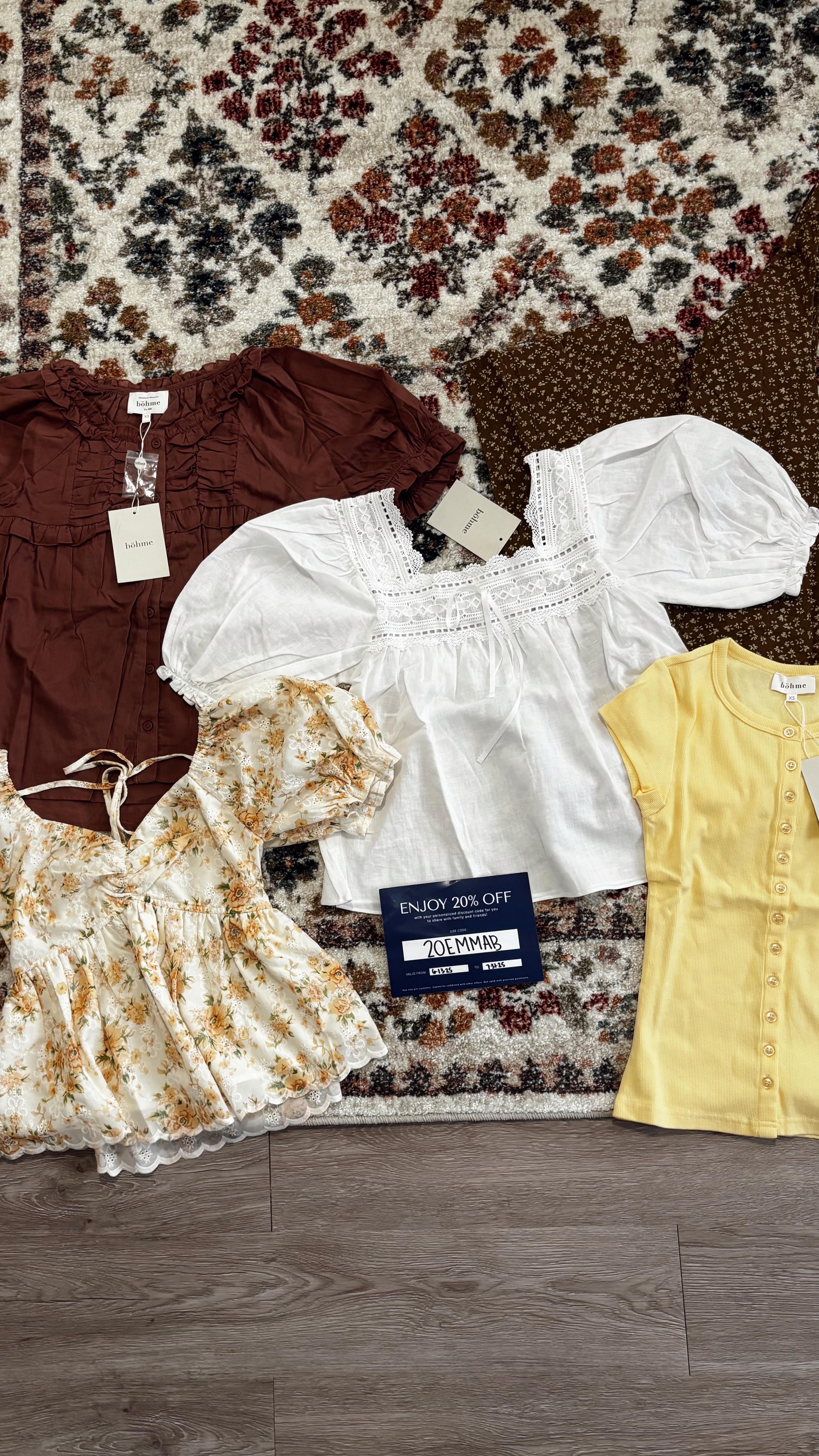 Instagram post by @emmalinebateman_ for Bohme. Caption reads: @shopbohme haul! use code: 20EMMAB for % off. you....