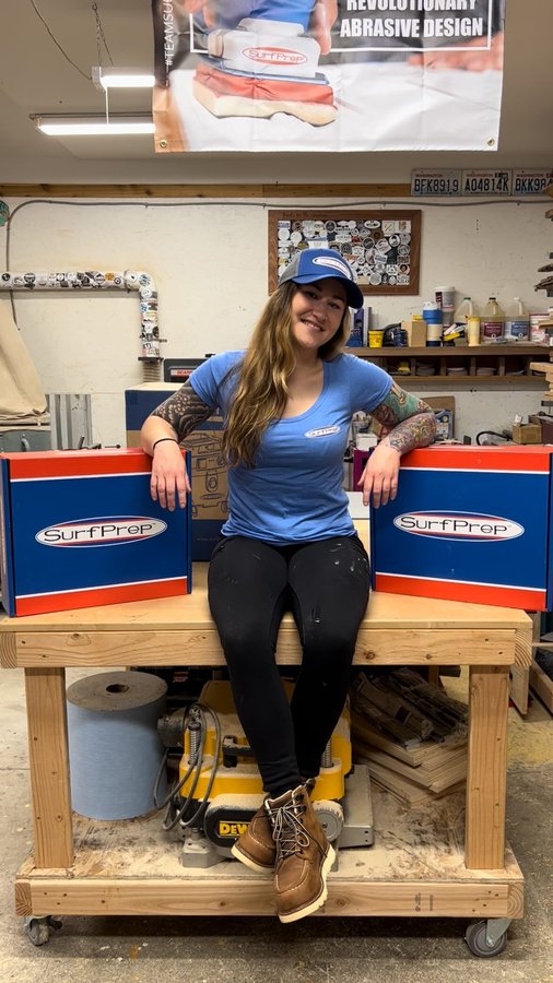 Instagram post by @building_jessie for SurfPrep sanding. Caption reads: [...] #surfprep #makingsandingsexy....