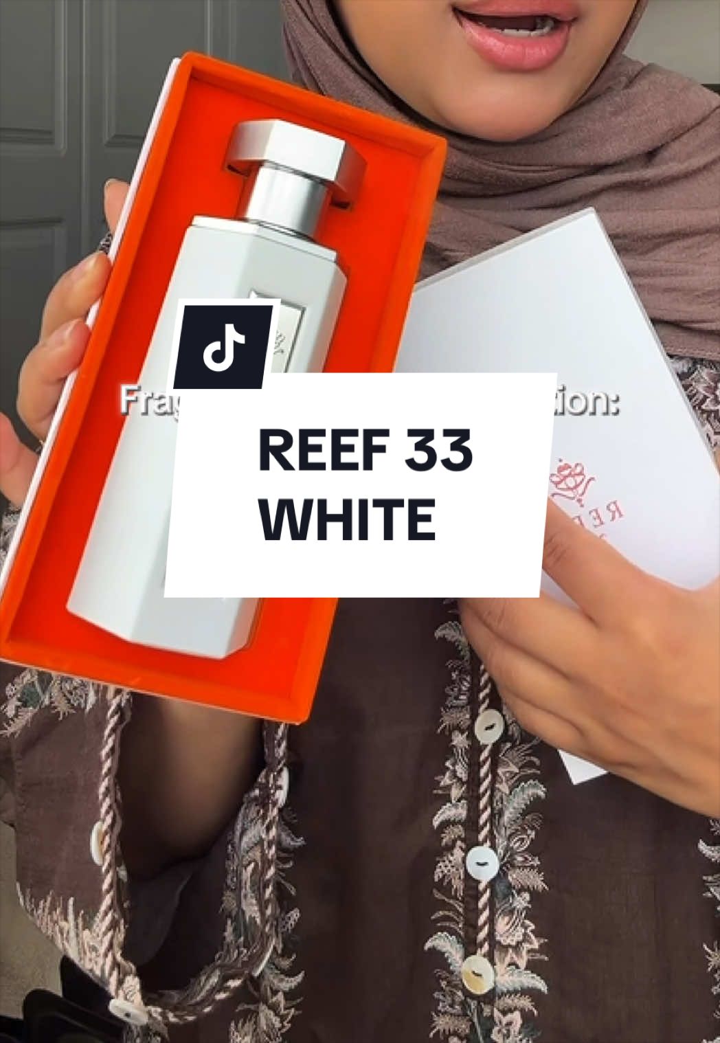 TikTok post by @shaimaa_ahm for Salsabeel Perfumes. Caption reads: 🤍 Reef 33 White 🤍 I’m not even exaggerating this....