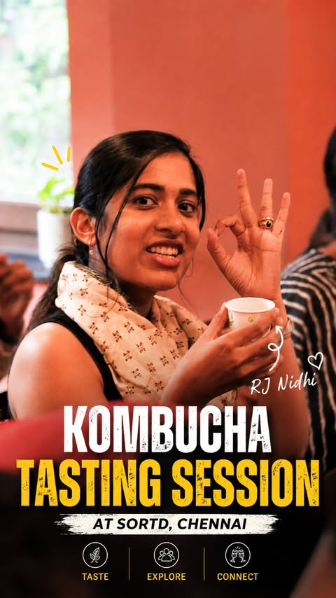 Instagram post by @super_chennai_ for Radio City. Caption reads: Radio City’s @rj_nidhi joined the Kombucha Tasting....