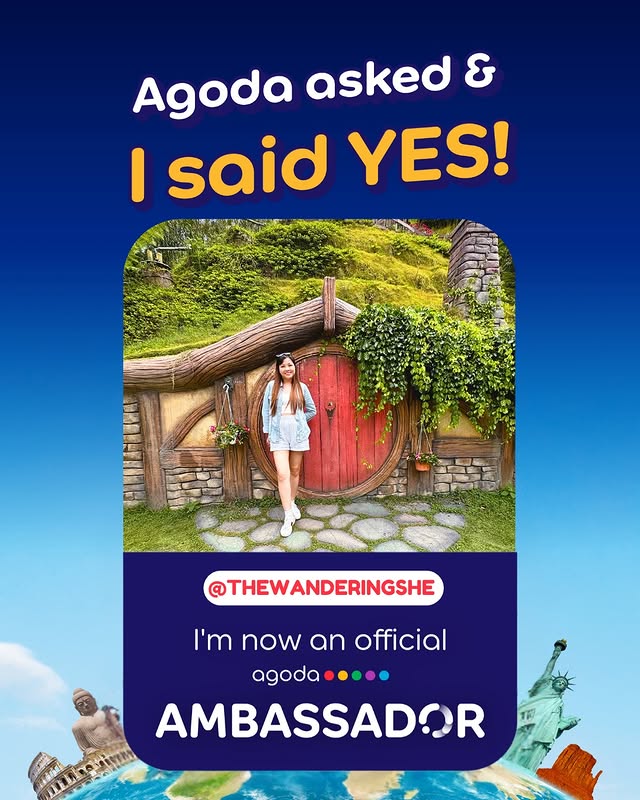 Instagram post by @thewanderingshe for agoda. Caption reads: [...] on the best note ・❥・ I’m officially an Agoda....