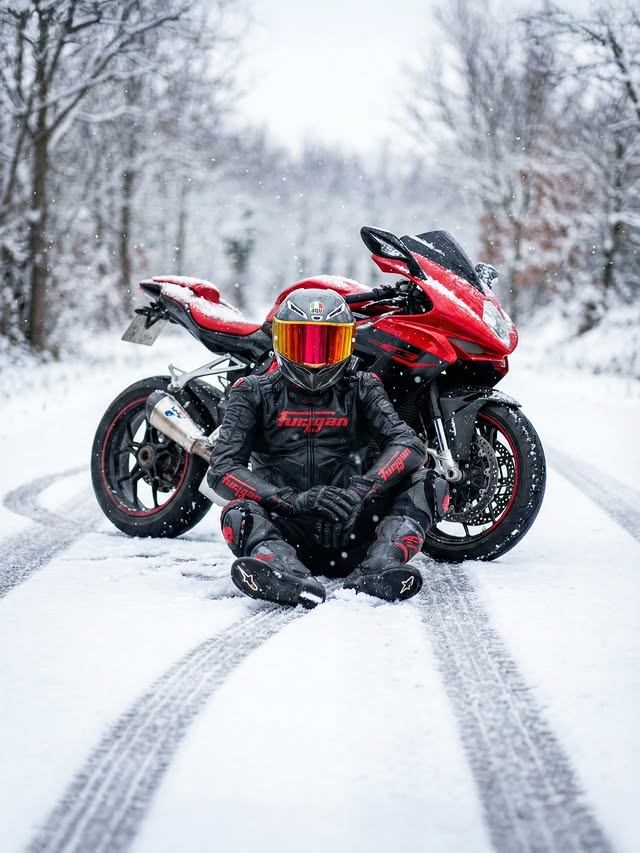 Instagram post by @nardo_v4 for Furygan. Caption reads: [...] ❄️⛄ Équipement ⬇️ 🎩 agv pista 🕴️Furygan....