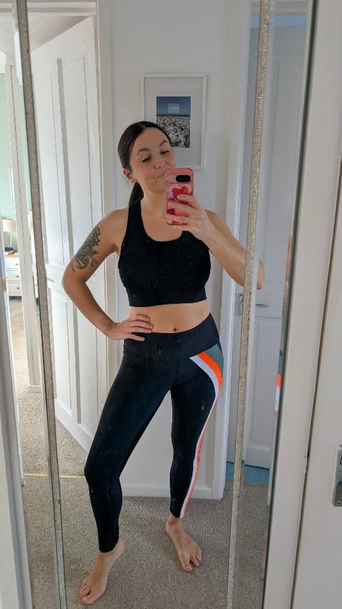 Instagram post by @lauradopamineoutfits for YESOUL FITNESS. Caption reads: Eeeeek. I put this bad boy together myself and I....