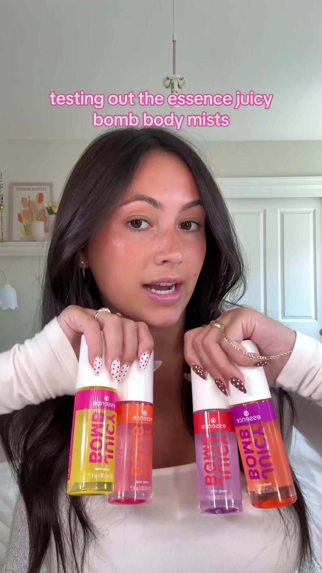 TikTok post by @zoezferg for Essence Cosmetics. Caption reads: #ad testing out the @essence.cosmetics juicy bomb....
