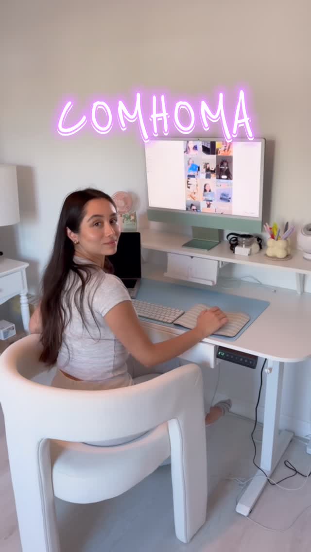 Instagram post by @meysafindings for COMHOMA. Caption reads: Transform your workspace with the COMHOMA Standing....