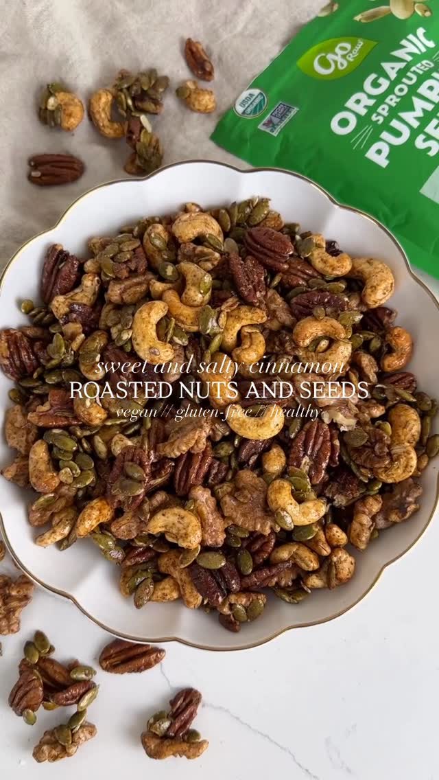 Instagram post by @nutsaboutgreens for Go Raw. Caption reads: These sweet and salty cinnamon roasted nuts and....