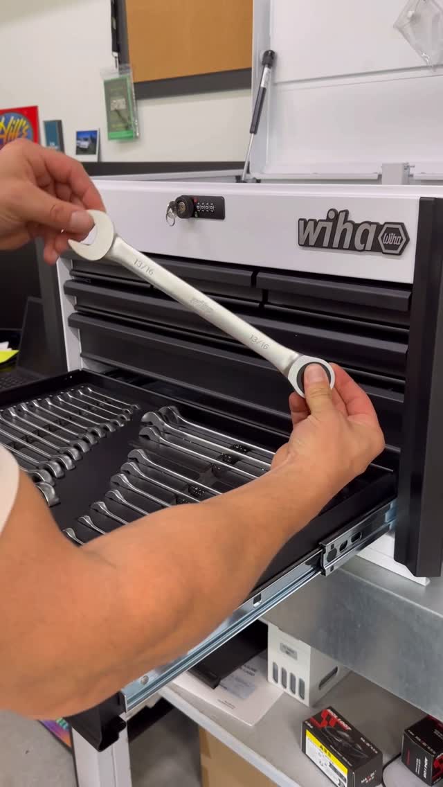 Instagram post by @streettruckdiecast for Wiha Tools. Caption reads: Setting up my new @wihausa benchtop tool chest 😁....