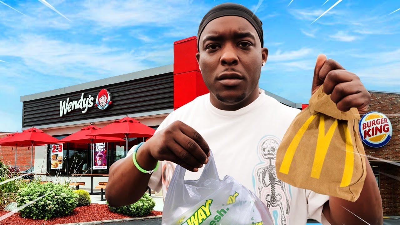 YouTube post by @DuBFamily___ for PrizePicks. Caption reads: I Tried the Most Expensive Item at EVERY Fast Food....