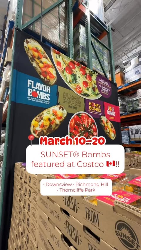 Instagram post by an influencer for SUNSET Produce. Caption reads: 🚨🍅 COSTCO ROAD SHOW ALERT 🍅🚨 ‌ Tomato fans —....