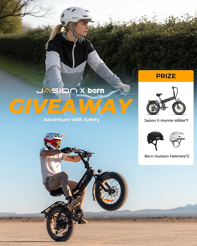 Instagram post by @bernhelmets for Jasionbike. Caption reads: [...] How to enter: 1️⃣ 𝑭𝒐𝒍𝒍𝒐𝒘 @jasionbike &....