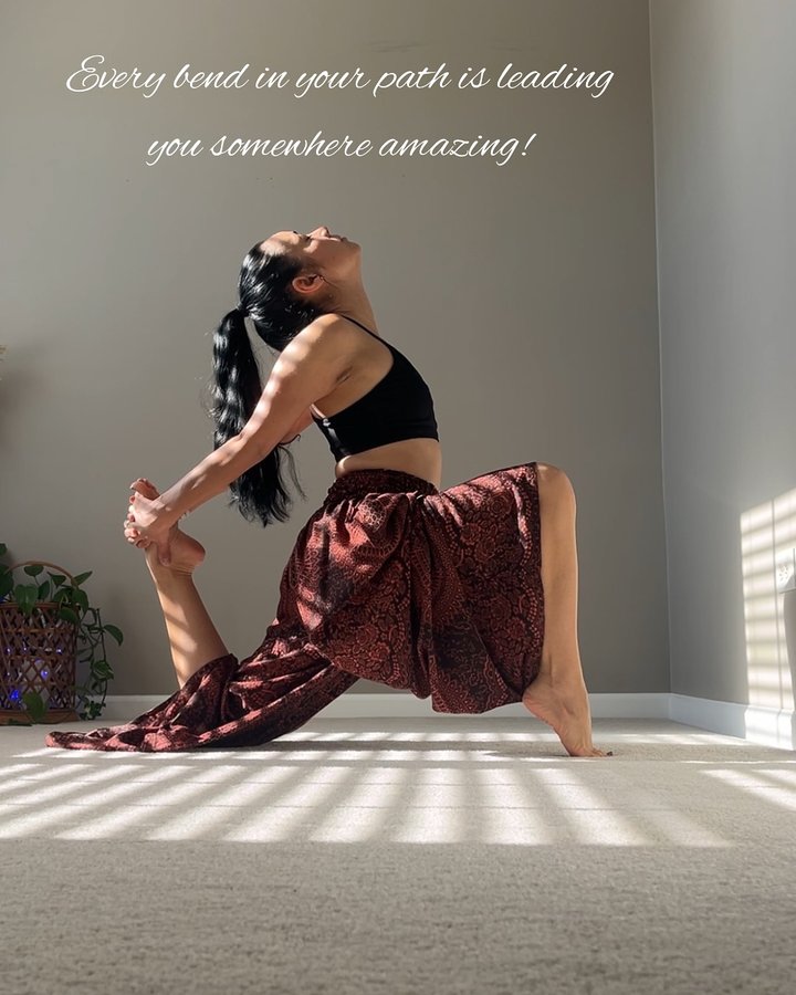 Instagram post by @_yoga_friends for Boho Pants. Caption reads: Flow with change like a river with the tide, trust....