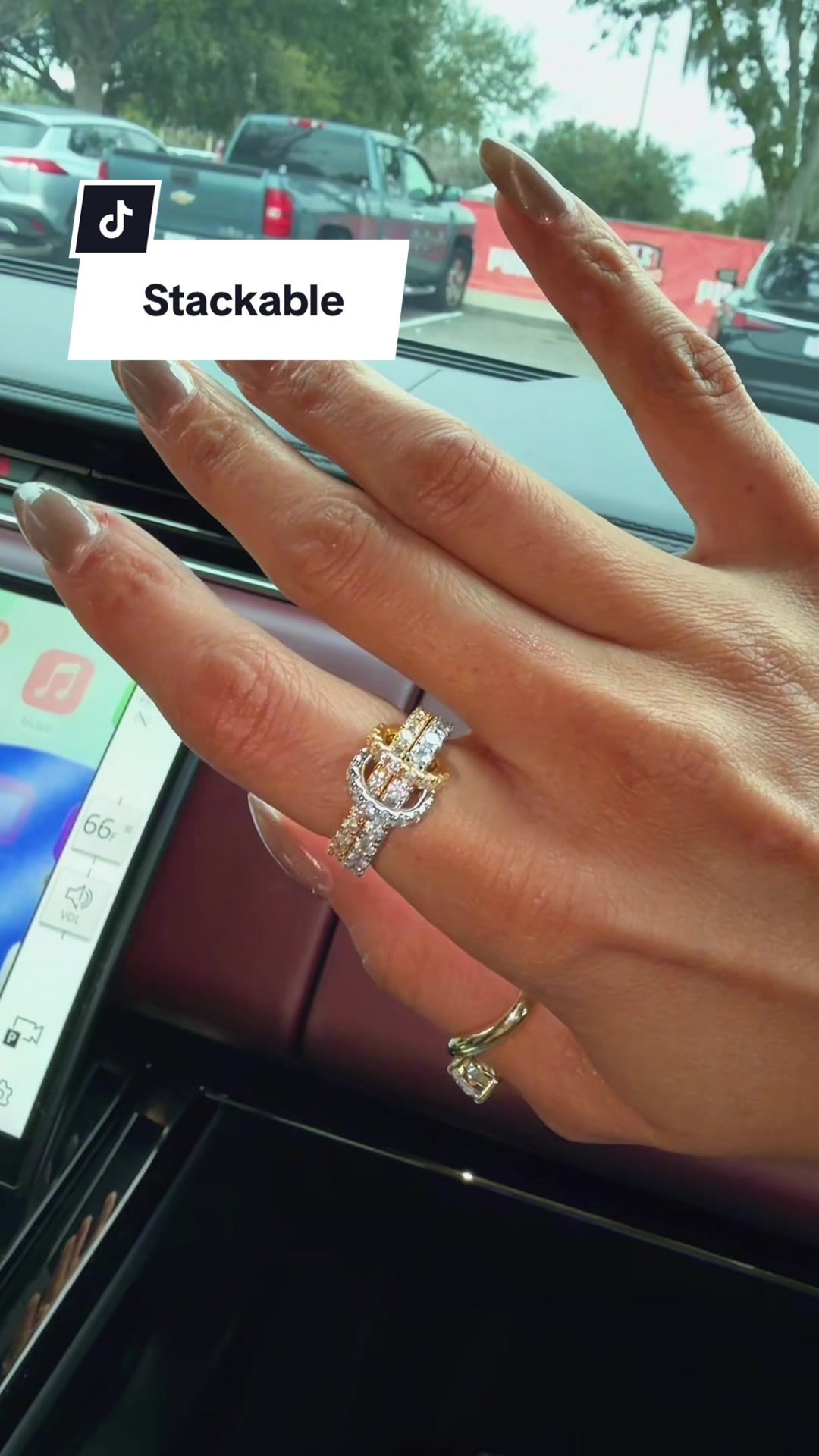 TikTok post by @marthapatrixiaa for Pavoi. Caption reads: [...] #stackablerings #rings @PAVOI.