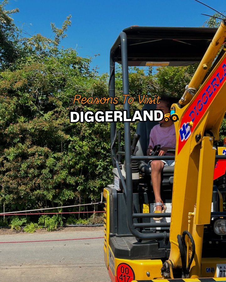 Instagram post by @goodspacemama_daysout for Diggerland. Caption reads: [...] Invite Ad We had the best time at....