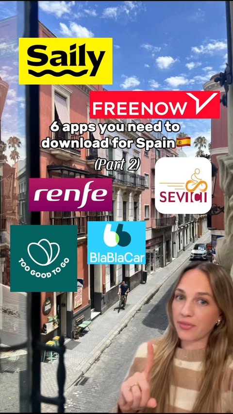 Instagram post by @shelbyinsevilla for Saily. Caption reads: Trust me, if you’re coming to Spain, download....