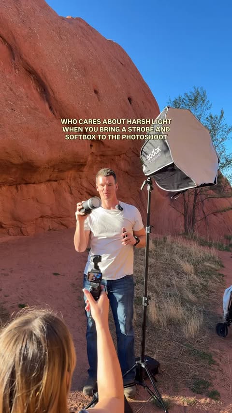 Instagram post by @chasingsunsetsllc for Godox. Caption reads: [...] as a photographer.📸 This setup with my....