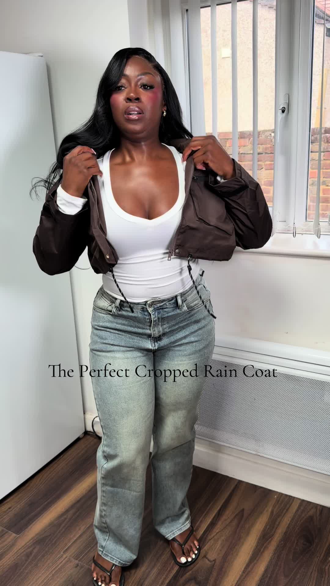 TikTok post by @shanicescarlett for PUFFIT. Caption reads: Love this jacket size M @PUFFIT.UK #raincoat....