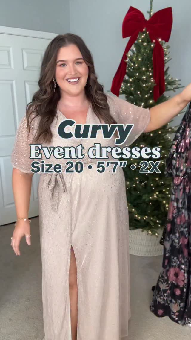 Instagram post by @ashleybehrends for Baltic Born. Caption reads: Curvy friendly event dresses to wear this season....