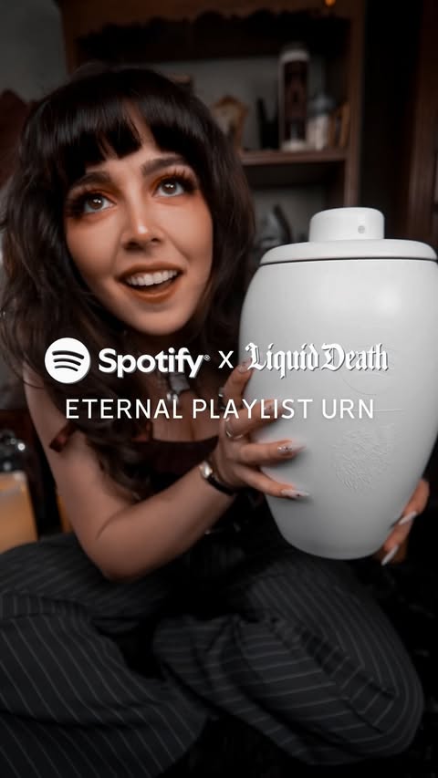 Instagram post by @livelyghosts for Liquid Death. Caption reads: [...] for sending this my way @spotify x....
