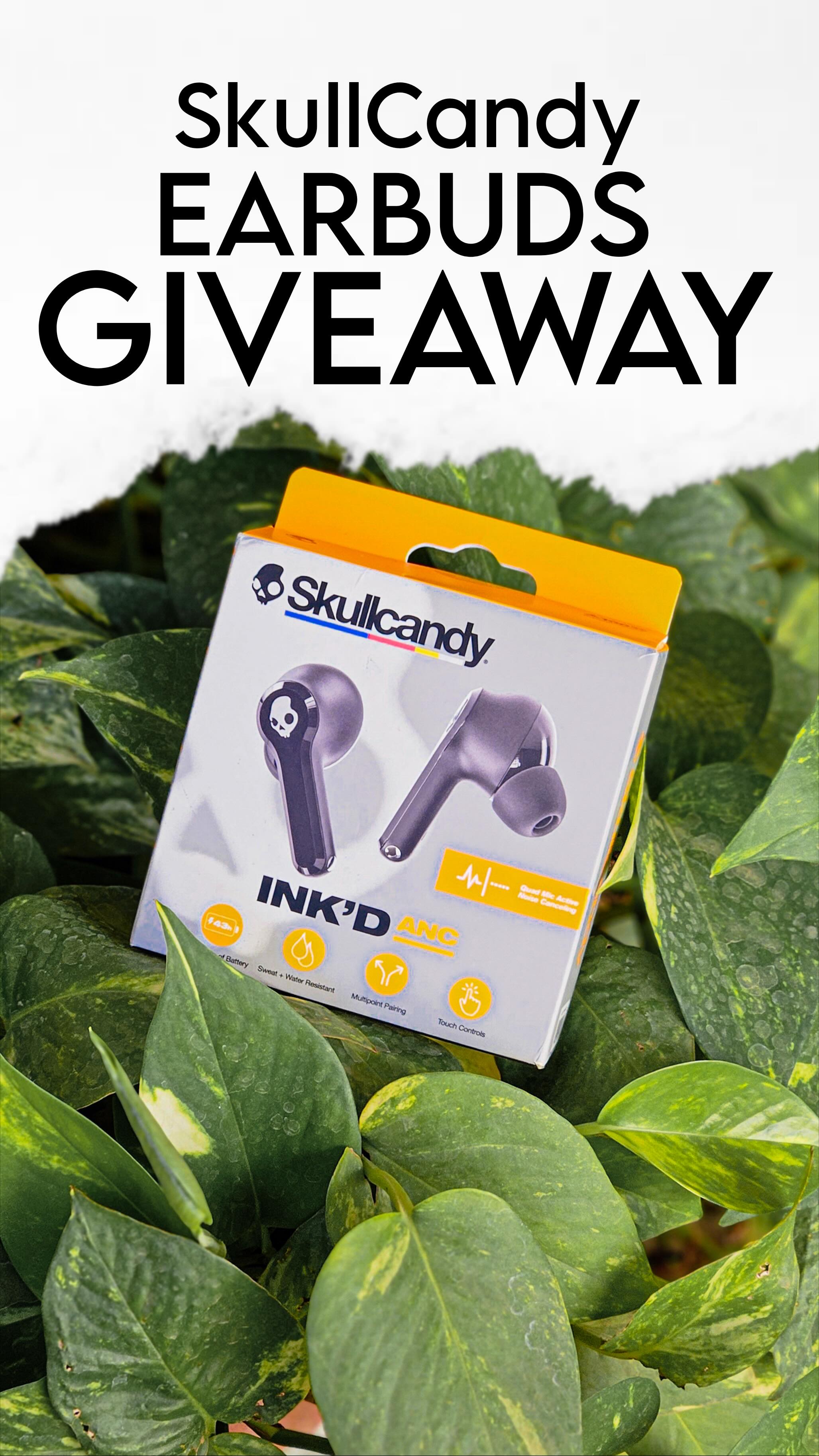 Instagram post by @sk.afraaz for Skullcandy. Caption reads: Giveaway Alert 🎁 I’m giving Skullcandy INK’D ANC....