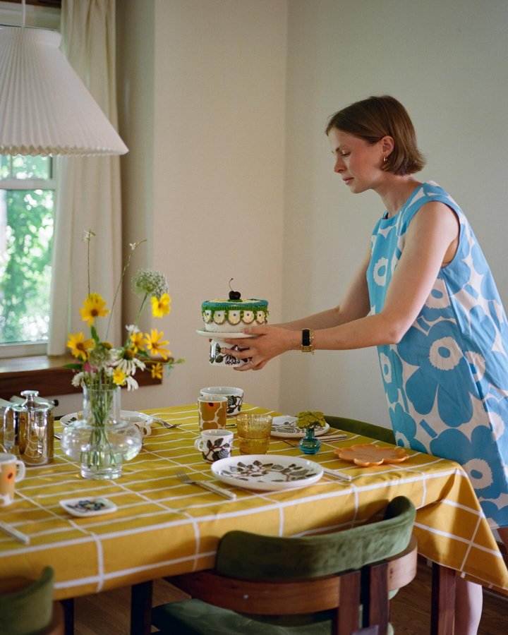 Instagram post by @tessmadalyn for Marimekko. Caption reads: a party of pattern means @marimekko everything.....