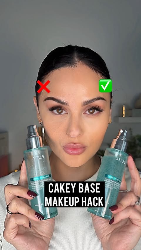 Instagram post by @christendominique for Anua. Caption reads: Cakey base? Do this 👇Layer @anua_global PDRN....