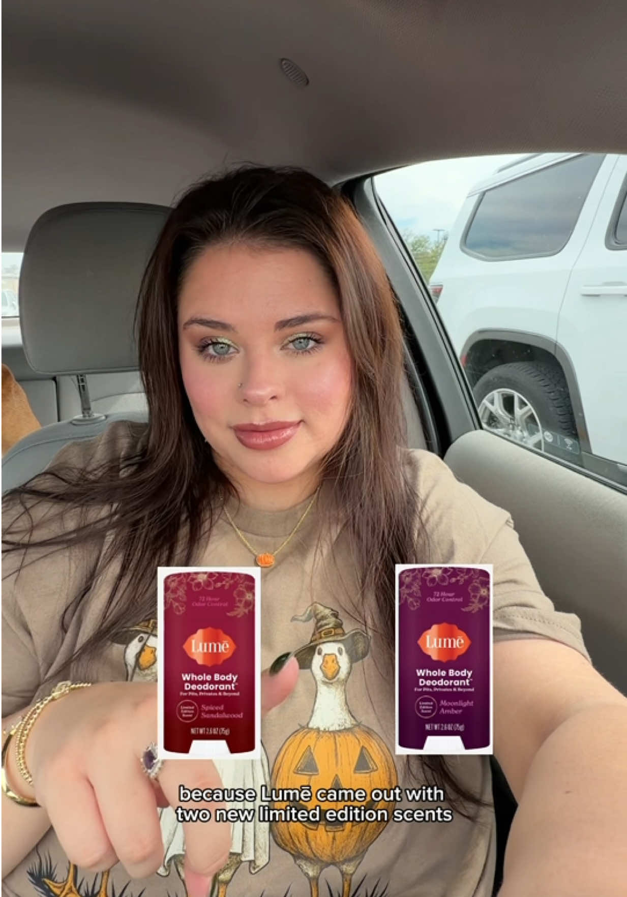 TikTok post by @emilyfahrlander for Lume Deodorant. Caption reads: [...] to check these out🏃🏻‍♀️✨🤎 @Lume Deodorant....