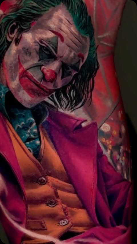 Instagram post by @mattiabraga__ for EMALLA OFFICIAL. Caption reads: THE JOKER - Joaquin Phoenix @joaquinlphoenix....