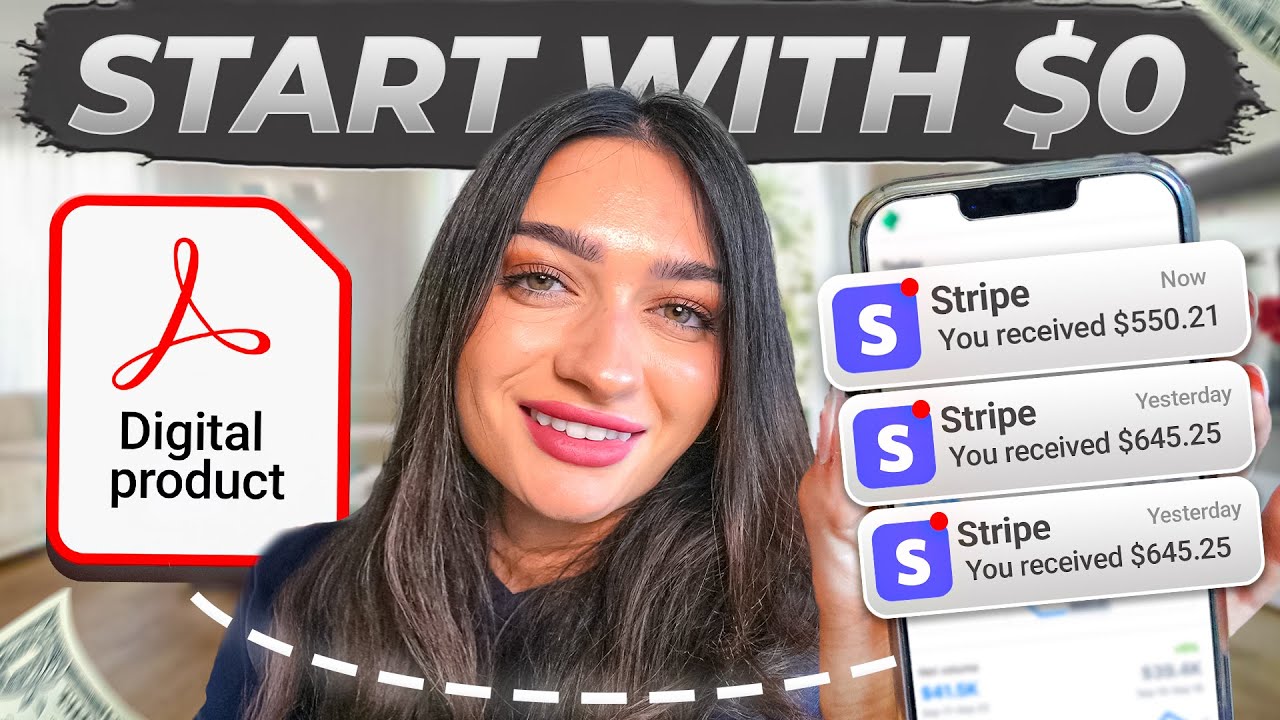 YouTube post by @moneywithmak for Creative Fabrica. Caption reads: How to CREATE + SELL Digital Products with $0....