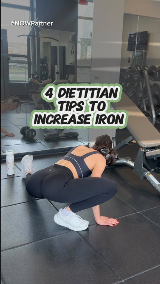 Instagram post by @dietitian.gabrielle for NOW Foods. Caption reads: [...] for a list of iron rich foods, 20% off....
