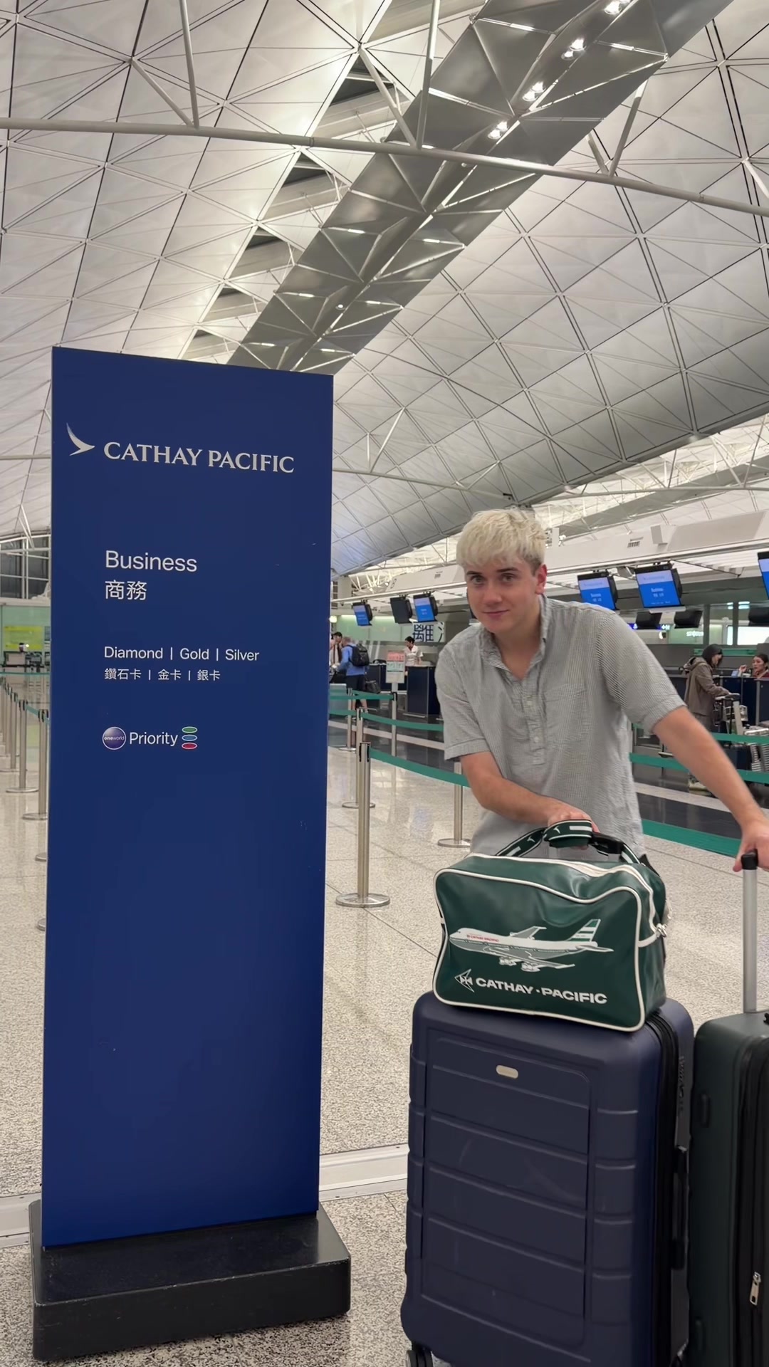 TikTok post by @logagm for Cathay Pacific. Caption reads: [...] and fly home in the Aria Suite. @Cathay....