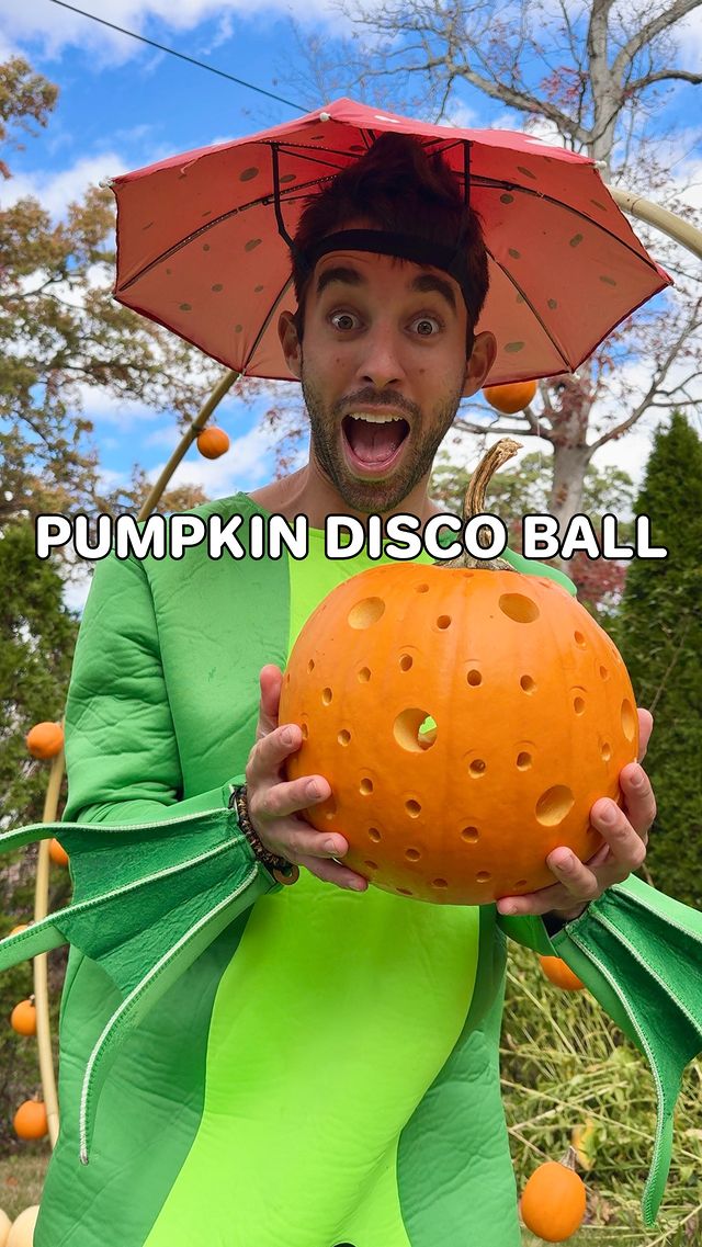 Instagram post by @farmernick for Fiskars. Caption reads: The Frankenstein pumpkin disco ball....